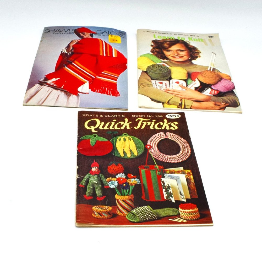 Vintage 3 Book Set Knit & Crochet Yarn Art Pattern Books Grannycore